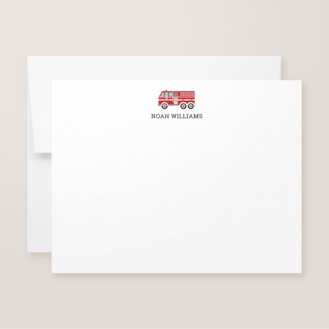 Fire Truck Kids Personalised Stationery Flat Card (Creator Uploaded)