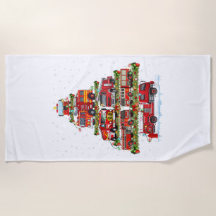 Fire Truck Lights Firefighter Fire Truck Christmas Beach Towel