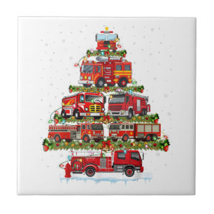 Fire Truck Lights Firefighter Fire Truck Christmas Ceramic Tile