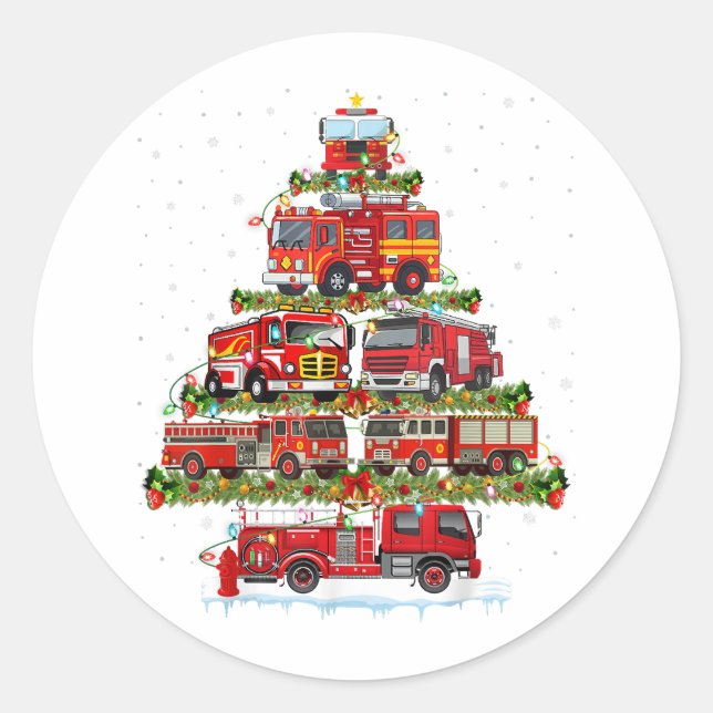 Fire Truck Lights Firefighter Fire Truck Christmas Classic Round Sticker (Front)