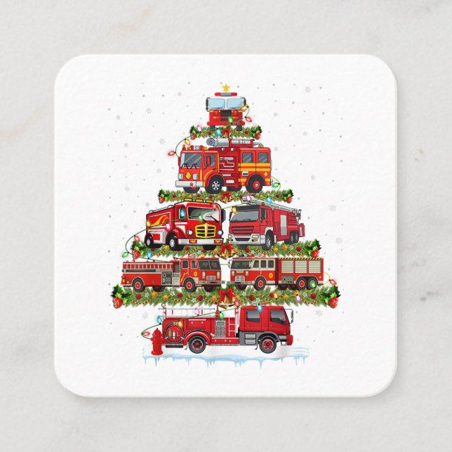 Fire Truck Lights Firefighter Fire Truck Christmas Square Business Card (Front)