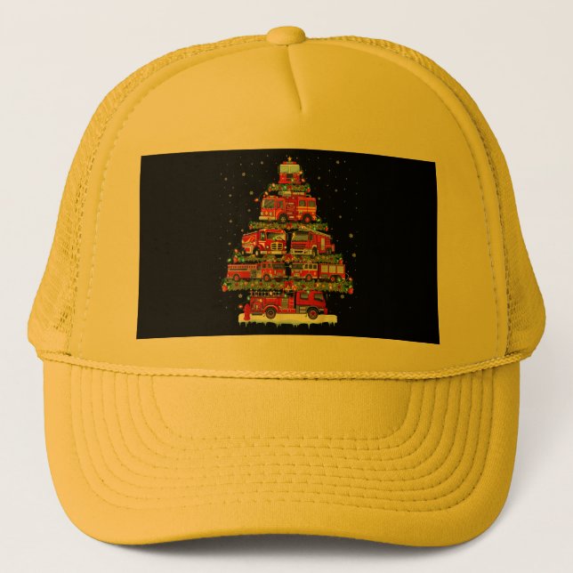Fire Truck Lights Firefighter Fire Truck Christmas Trucker Hat (Front)