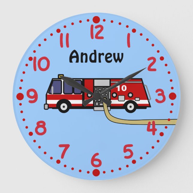 Fire Truck Lovers Personalised Name Boys Clock (Front)