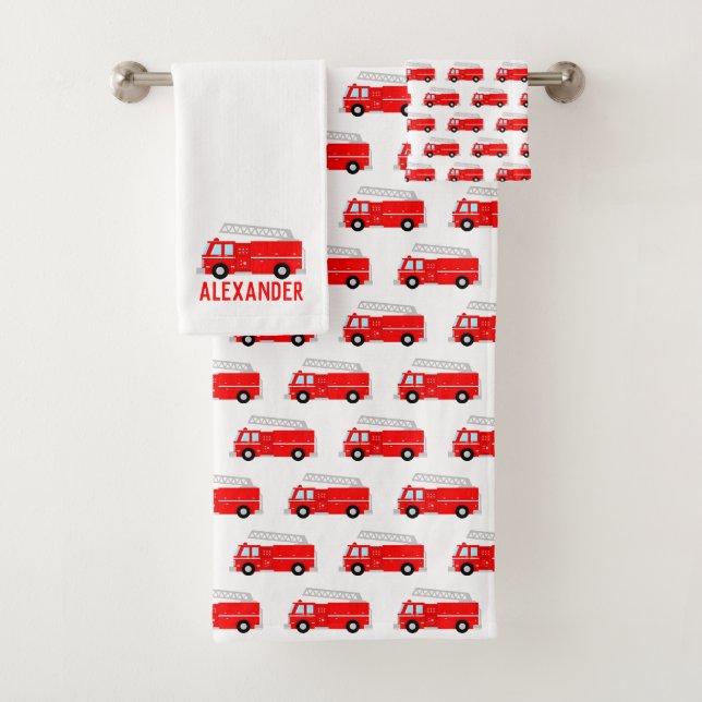 Fire Truck Name Bath Towel Set (Insitu)