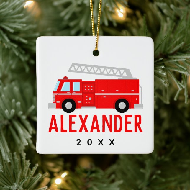 Fire Truck Name Ceramic Ornament (Tree)
