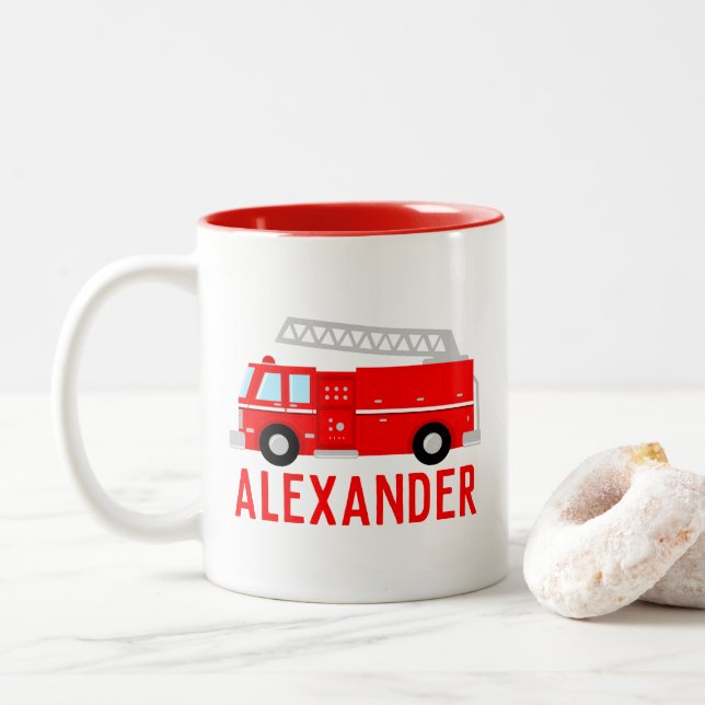 Fire Truck Name Two-Tone Coffee Mug (With Donut)
