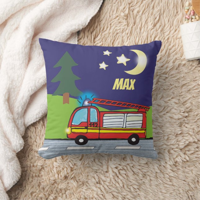  Fire Truck Night Scene - personalized  Cushion (Blanket)