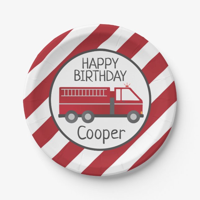 Fire Truck Paper Plates for Firefighter Birthday (Front)