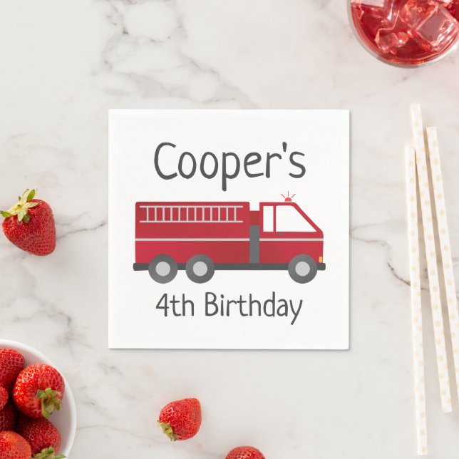 Fire Truck Paper Plates for Firefighter Birthday Napkin (Insitu)