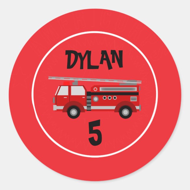 Fire truck Party Birthday Classic Round Sticker (Front)