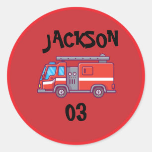 Fire truck Party Birthday Classic Round Sticker
