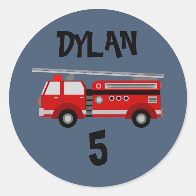 Fire truck Party Birthday Classic Round Sticker (Front)