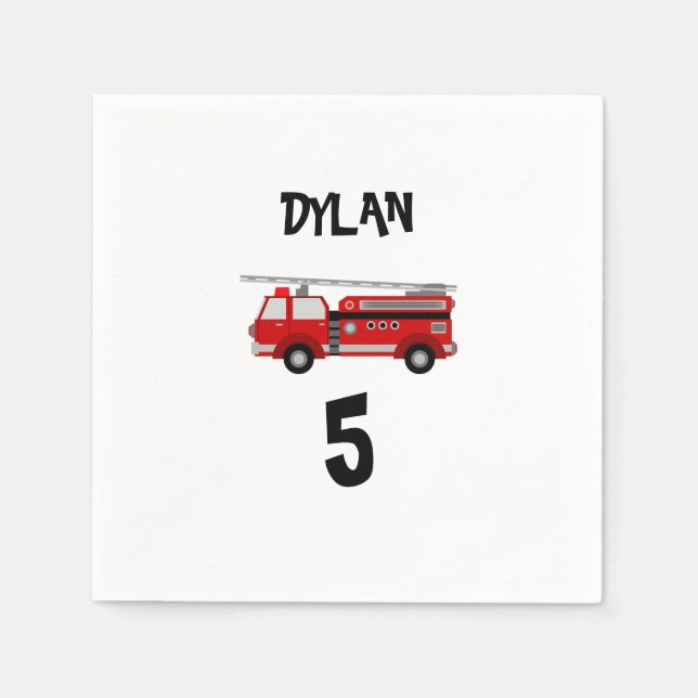 Fire truck Party Birthday Napkin (Front)