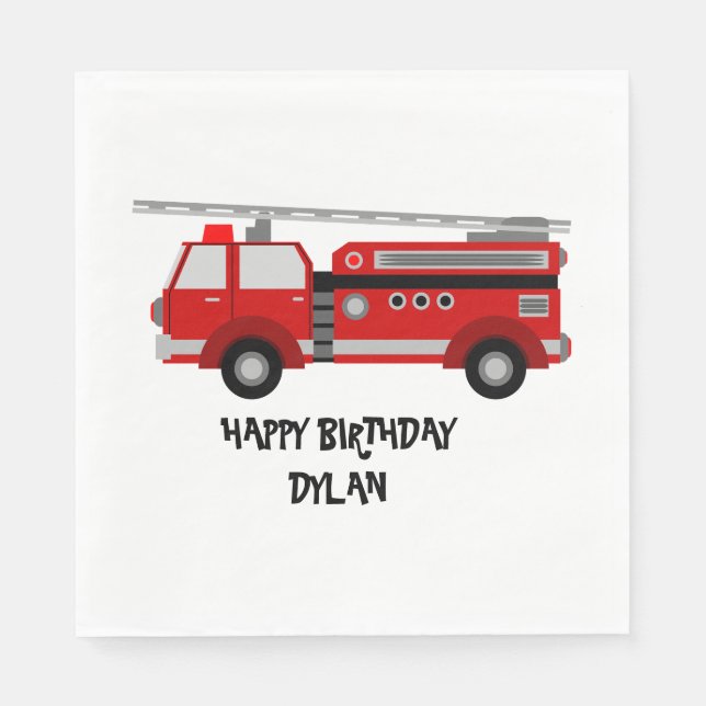 Fire truck Party Birthday Personalized Napkins (Front)