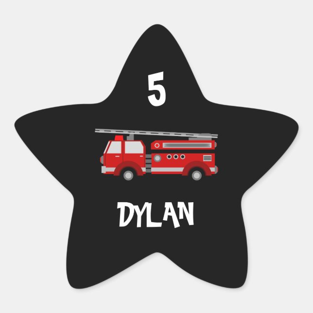 Fire truck Party Birthday Star Sticker (Front)