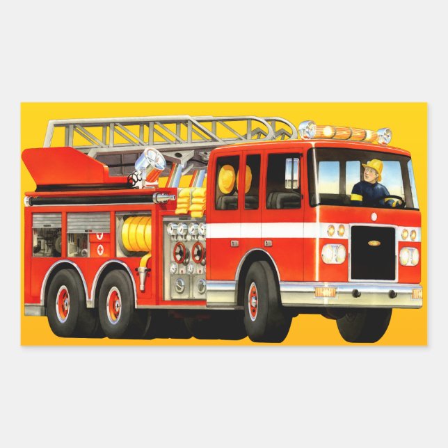 Fire Truck Party Rectangular Sticker (Front)