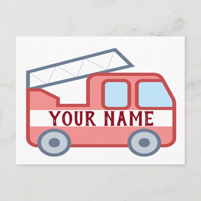 Fire Truck Personalise Customise Fun Red Postcard (Front)