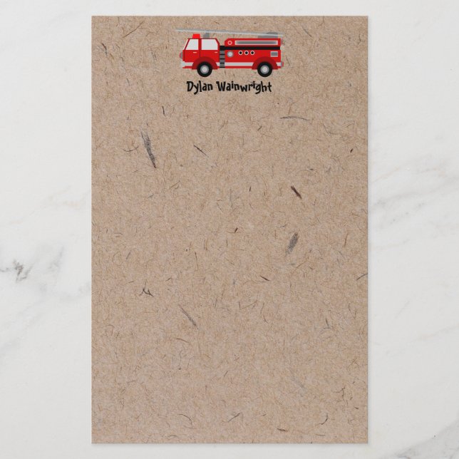 Fire Truck Personalized Stationery Kraft Paper (Front)