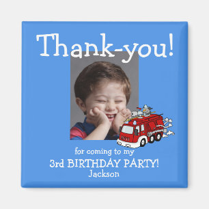 Fire Truck Photo Thank You Birthday Magnet, Boy Magnet