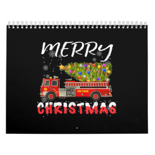 Fire Truck Pine Tree Firefighter Christmas Family Calendar