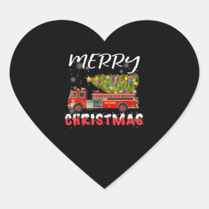 Fire Truck Pine Tree Firefighter Christmas Family Heart Sticker