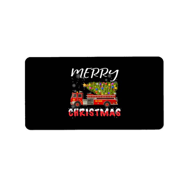 Fire Truck Pine Tree Firefighter Christmas Family Label (Front)