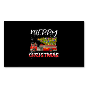 Fire Truck Pine Tree Firefighter Christmas Family Magnetic Business Card