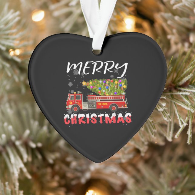 Fire Truck Pine Tree Firefighter Christmas Family Ornament (Tree)
