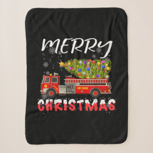 Fire Truck Pine Tree Firefighter Christmas Family Sherpa Blanket