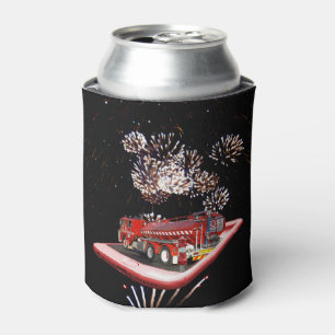 Fire Truck Popout Art With Fire Works, Can Cooler