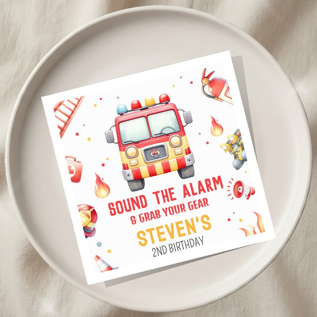 Fire Truck Sound the Alarm Baby Shower Napkin (Creator Uploaded)
