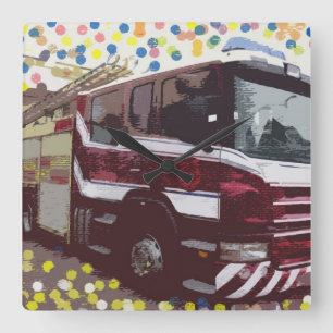 Fire Truck Square Wall Clock