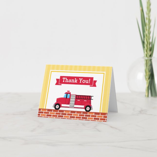 Fire Truck Thank You Card Folded Note Card (Front)
