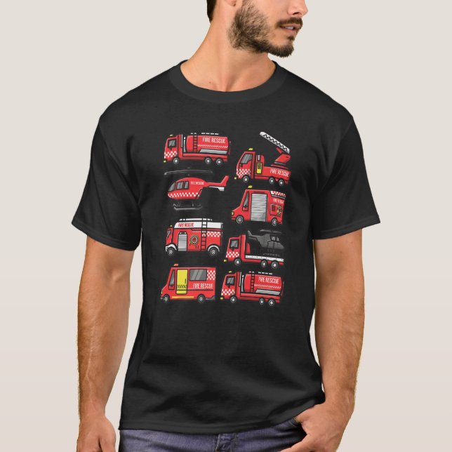 Fire Truck Trucker trailer Ladder Toddler Kids Boy T-Shirt (Front)