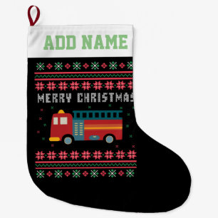 Fire Truck Ugly Christmas Sweater Large Christmas Stocking