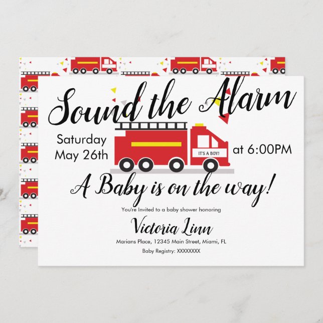 Fire Truck Vehicle Baby Shower Confetti Invitation (Front/Back)