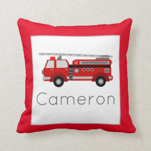 Fire Truck Vehicle Theme Nursery Red Border Cushion