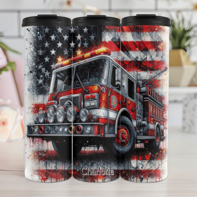 Fire Truck with Abstract American Flag Thermal Tumbler (Creator Uploaded)