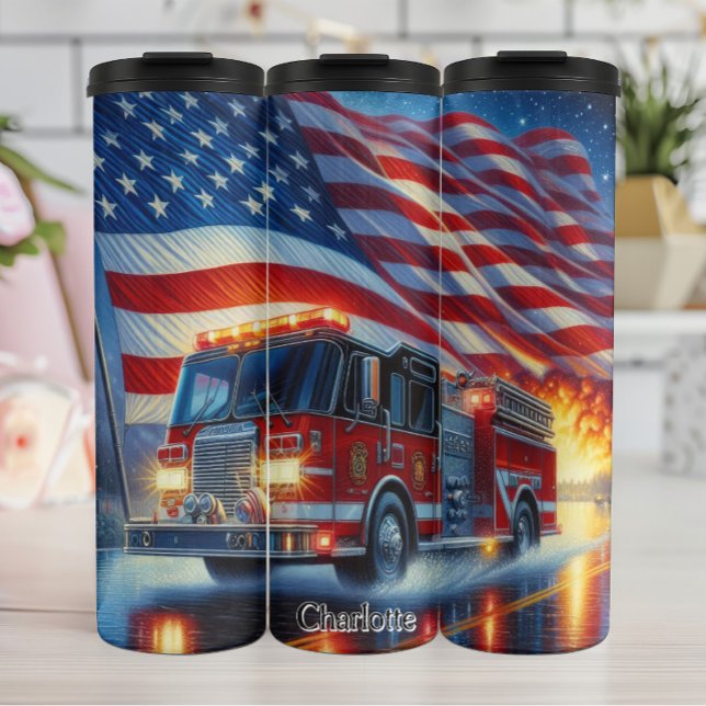 Fire Truck with American Flag Reflection Thermal Tumbler (Creator Uploaded)