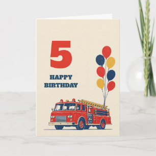 Fire Truck with Balloons Boy Birthday Card Any Age
