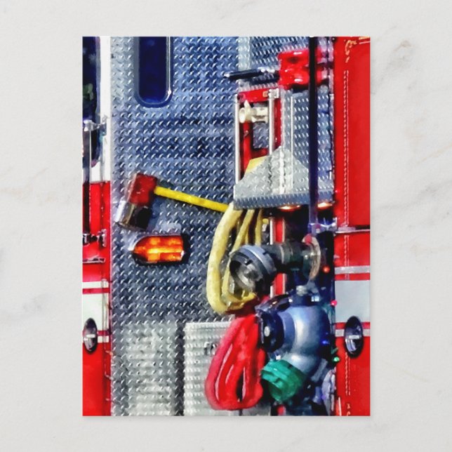 Fire Truck With Hoses and Axe Postcard (Front)