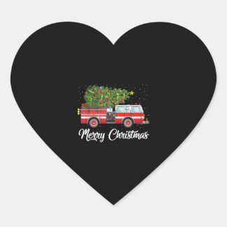 Fire Truck Xmas Tree Firefighter Merry Christmas Heart Sticker