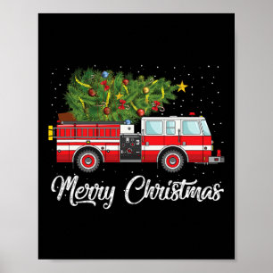 Fire Truck Xmas Tree Funny Firefighter Gift Merry Poster