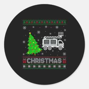 Fire Truck Xmas Tree Lighting Ugly Christmas Sweat Classic Round Sticker