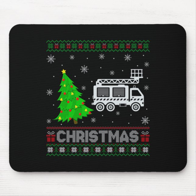 Fire Truck Xmas Tree Lighting Ugly Christmas Sweat Mouse Pad (Front)