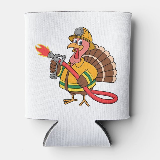 Fire trucks Firefighter Thanksgiving Turkey   Can Cooler (Front)