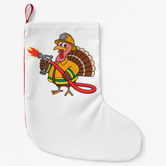 Fire trucks Firefighter Thanksgiving Turkey   Small Christmas Stocking (Front)