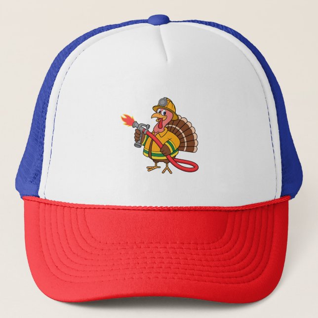 Fire trucks Firefighter Thanksgiving Turkey   Trucker Hat (Front)
