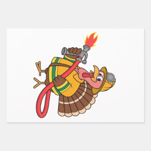 Fire trucks Firefighter Thanksgiving Turkey Wrapping Paper Sheet