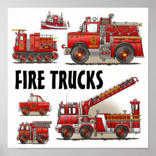 Fire Trucks Firefighters Poster